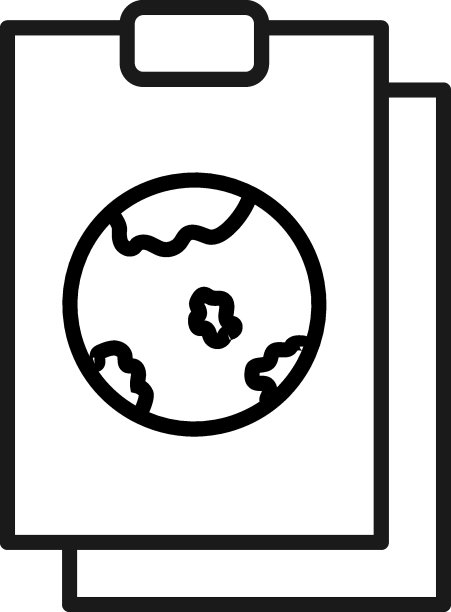 文档、办公室、合同和协议概念，单色矢量标志，扁平风格，地球行星在剪贴板上的矢量线图标图片下载