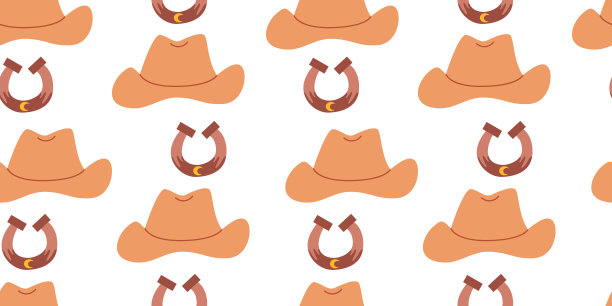 西部牛仔帽和马蹄铁的无缝图案图片下载