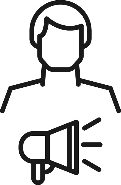 用黑色细线绘制的单色标志。现代矢量符号完美的网站，应用程序，书籍，横幅等。无名男子旁边的喇叭图标图片下载