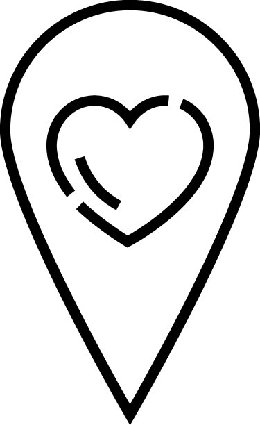 矢量符号绘制与黑色细线。简单的单色标志完美的文章，书籍，商店，商店。地理位置标志里面的心形线图标图片下载