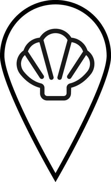 矢量符号绘制与黑色细线。简单的单色标志完美的文章，书籍，商店，商店。地理位置标识内部的海贝线图标图片下载