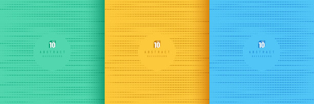 一套抽象图案随机点半色调上的黄色，绿色和深蓝色背景。简单的平面设计与复制空间。最小和现代矢量横幅设计。用于封面，海报，模板。图片下载