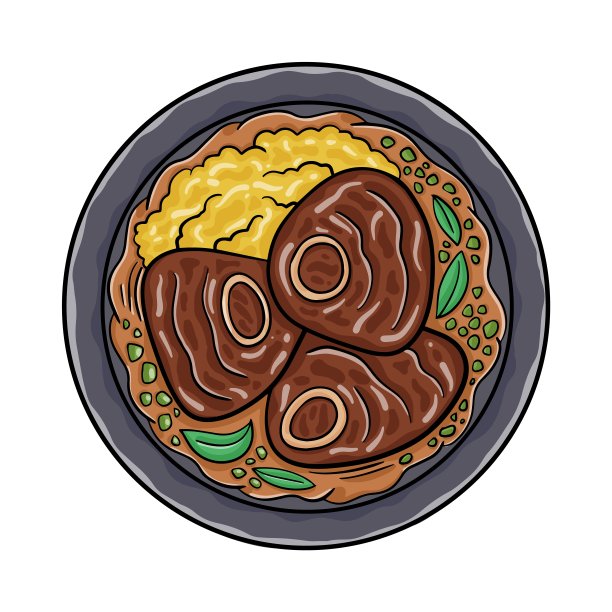 烩牛肉，米兰烤小牛排，配格莫拉塔和蔬菜酱。意大利菜图片下载