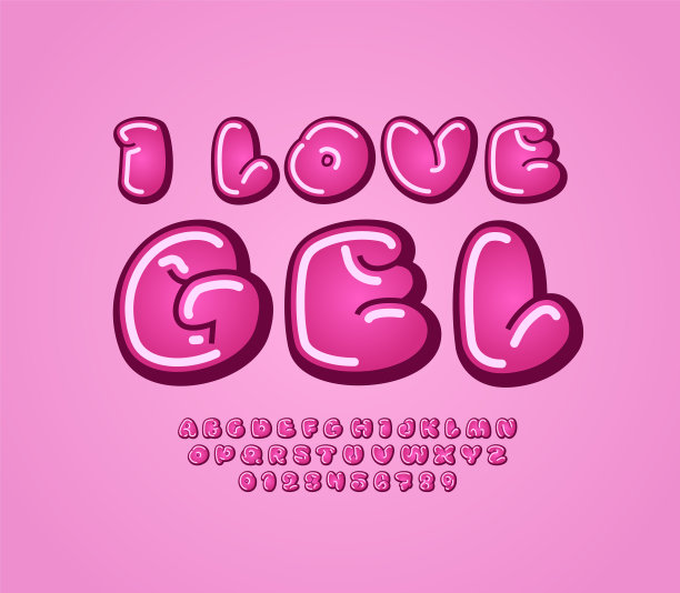 粉色字体，卡通风格的漫画字母，大写字母和数字，矢量插图10EPS图片下载