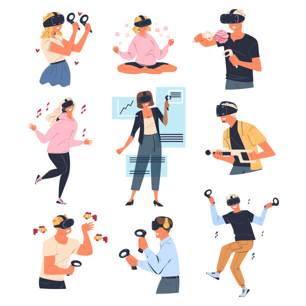 男人和女人戴着虚拟现实头盔图片下载