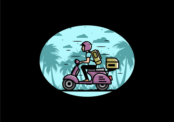 一个男人骑着滑板车去度假图片下载