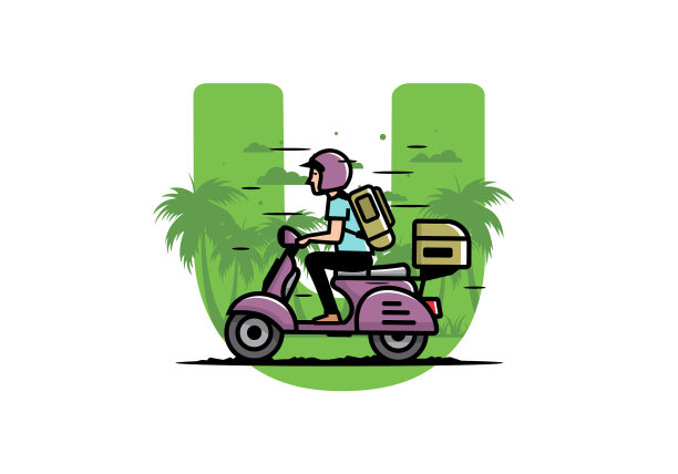 一个男人骑着滑板车去度假图片下载