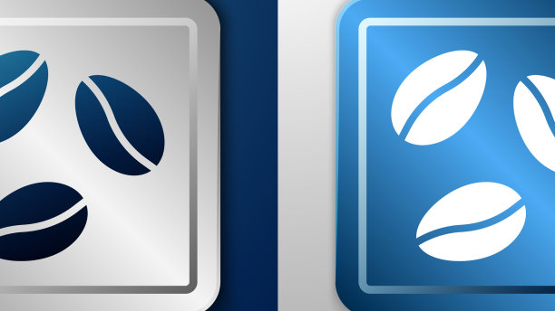 白色咖啡豆图标孤立在蓝色和灰色图片下载