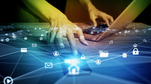 通信网络的概念。移动应用程序。数字转换。图片下载