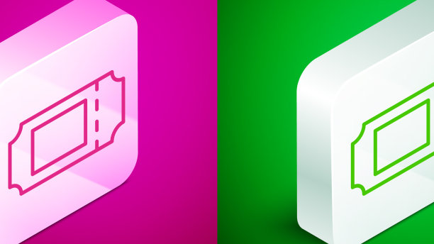 等距线电影票图标孤立在粉色上图片下载