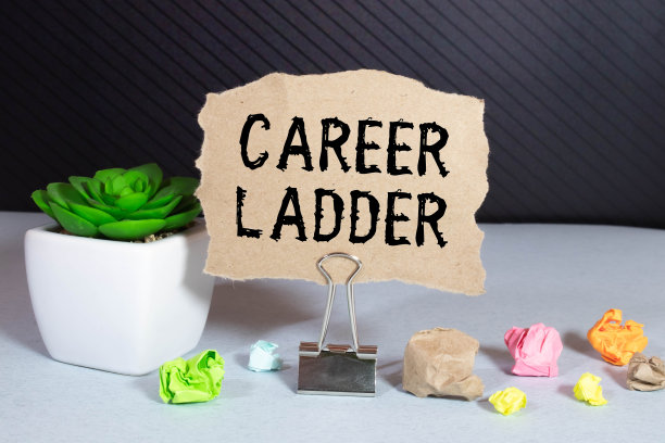 男人用手推着一块木头，上面写着“职业阶梯”。图片下载