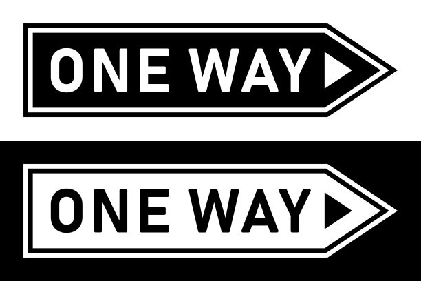 单向标志黑白道路方向箭头图片下载