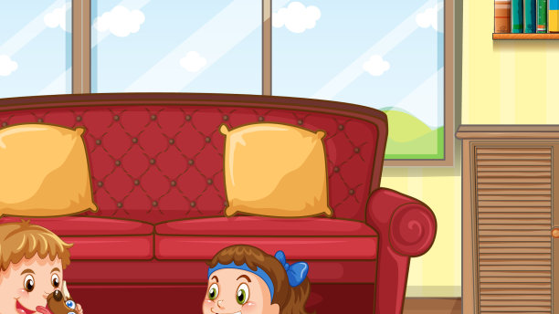 男孩和女孩在房间里玩图片下载