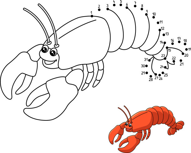 为孩子们点对点龙虾着色页面图片下载