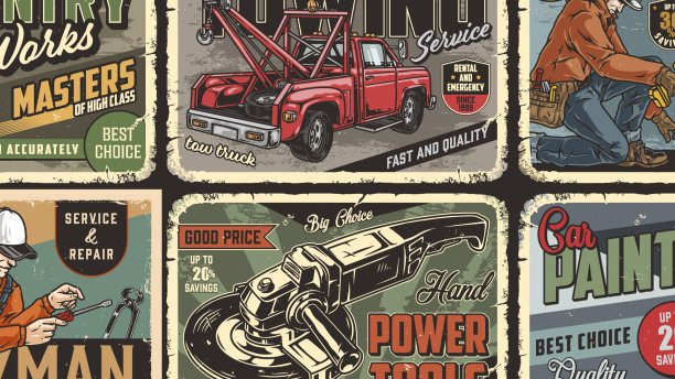 劳动彩色复古海报集图片下载