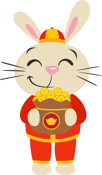 可爱的生肖兔子抱着一袋金子图片下载