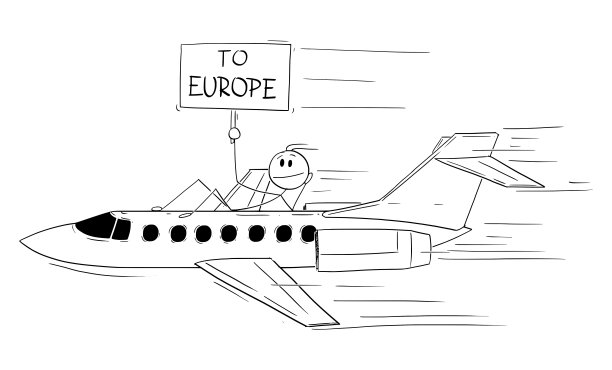 去欧洲旅行的人，矢量卡通简笔画插图图片下载