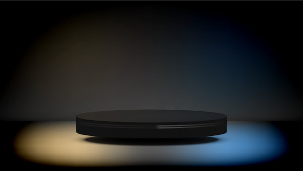 3d抽象的黑色圆形领奖台与灯光图片下载