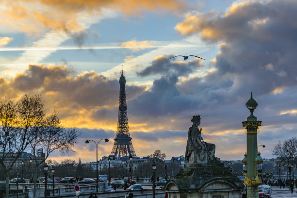 日落都市风光巴黎图片下载