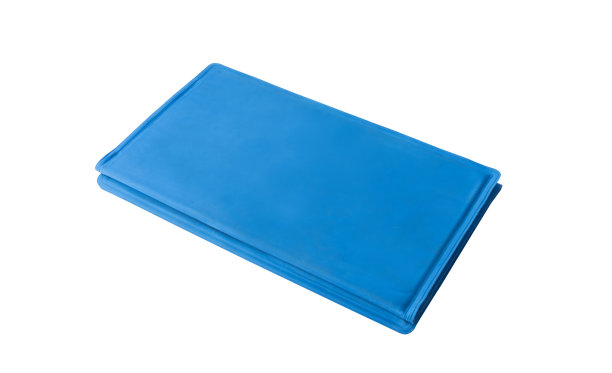 蓝色宠物冷却垫或地毯孤立在白色背景与修剪路径图片下载