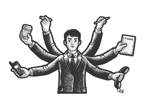 六个武装多任务商人素描图片下载