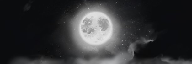 恐怖风格的背景宽尺寸插图，银色的满月和可疑的飘浮的夜空在万圣节的晚上。图片下载