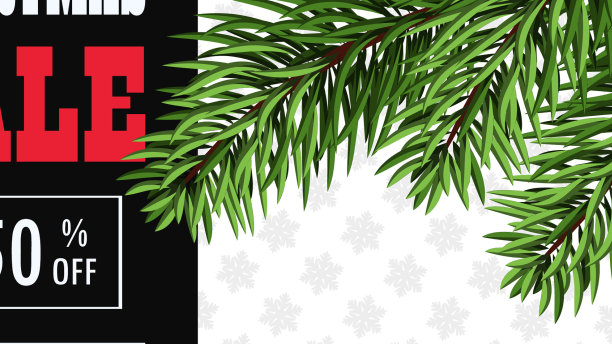 圣诞销售横幅现实的冷杉树枝图片下载