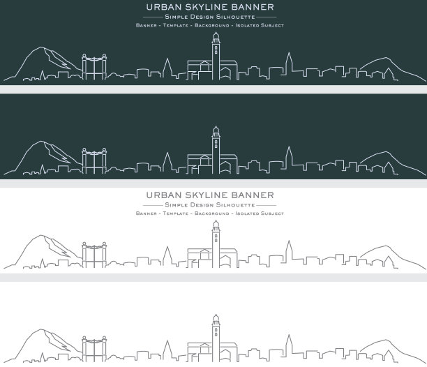 卢加诺单线天际线侧面横幅图片下载