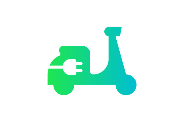 电动摩托车图标。绿色梯度电缆电动助动车和插头充电符号。环保电动摩托车标志概念。Eps电池驱动电动汽车运输插图图片下载