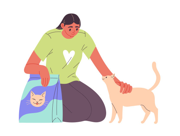 女人照顾猫，抚摸它图片下载