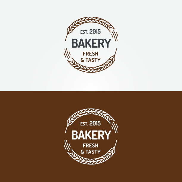 面包店标志设置与小麦线风格孤立的背景面包店图片下载