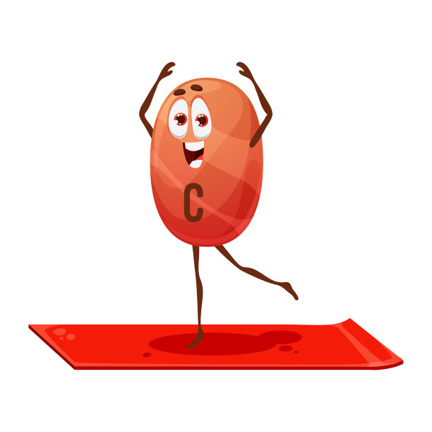 卡通维生素C人物对瑜伽健身运动图片下载