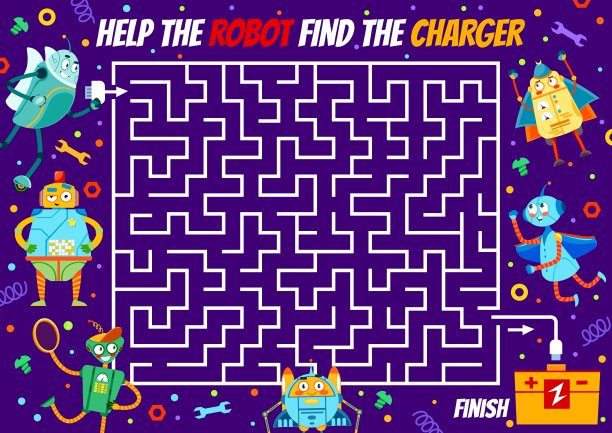 迷宫迷宫工作表，帮助机器人找到充电器图片下载