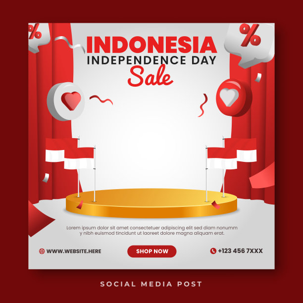 印尼独立日销售社交媒体横幅模板图片下载