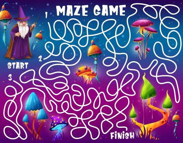 迷宫迷宫游戏，帮助向导找到蘑菇图片下载