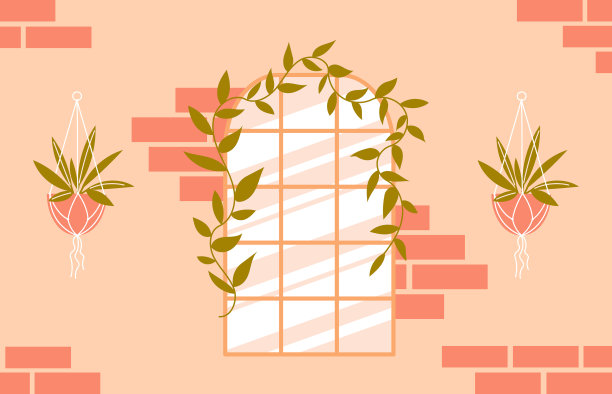 有窗户和悬挂的花盆的街墙图片下载