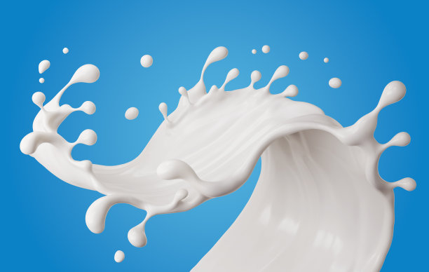 白色牛奶或酸奶飞溅隔离在蓝色的背景。与剪切路径3d插图。图片下载