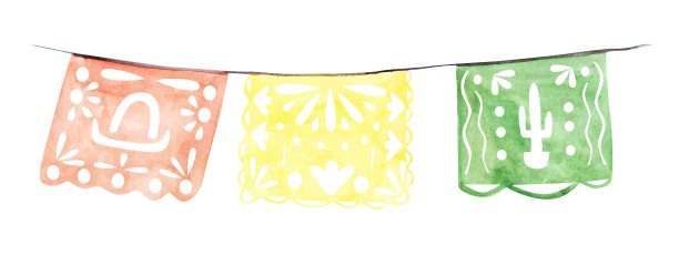 帕佩尔皮卡多被孤立在白色背景上。墨西哥亡灵节的水彩花环。手绘的五月五日节旗帜。嘉年华装饰剪纸艺术。假日插图。图片下载