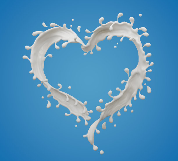 牛奶飞溅的心形包括剪切路径，3d渲染。图片下载