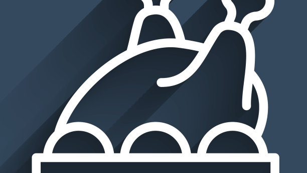 白线烤火鸡或鸡图标孤立图片下载