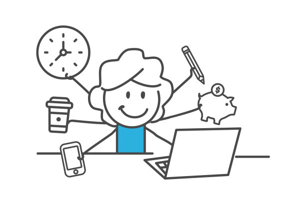 微笑的商务女性在笔记本电脑上工作图片下载