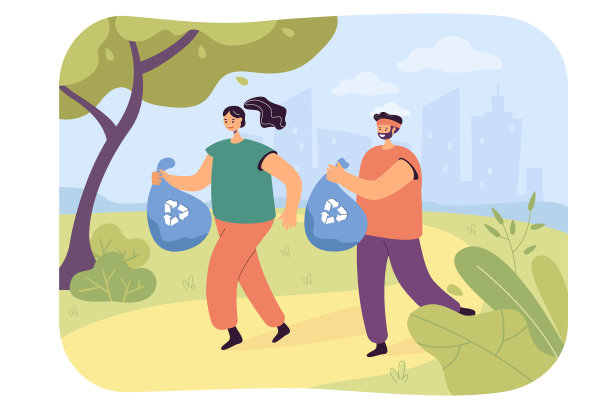 一男一女忙着装垃圾袋图片下载