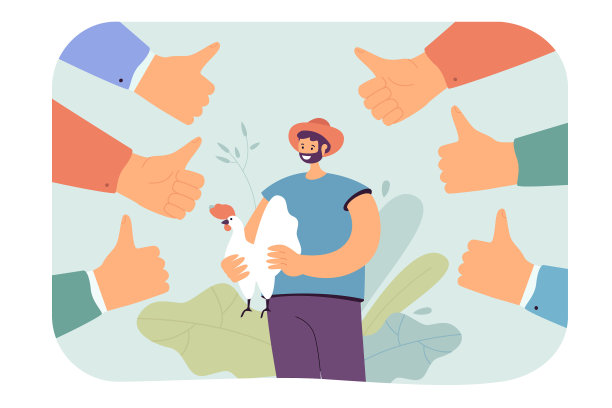 农民和公鸡周围竖起大拇指图片下载