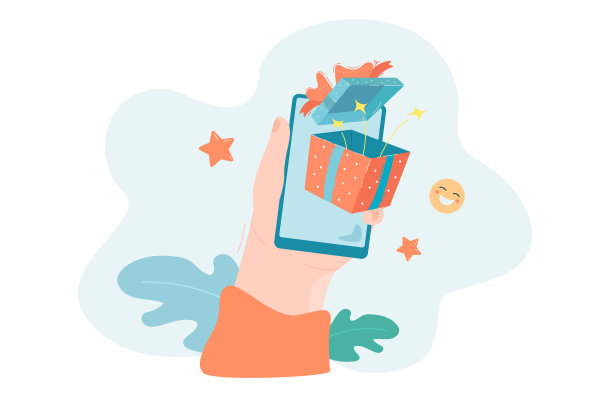 手持手机与礼品盒在屏幕上图片下载