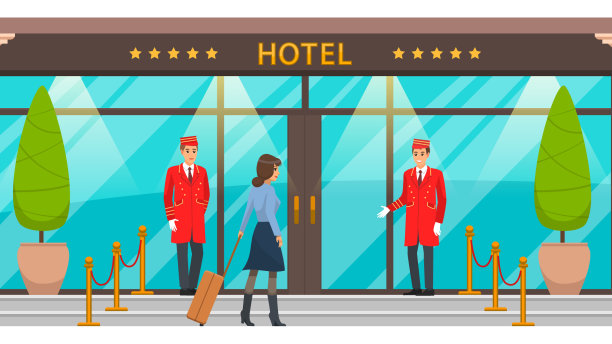 门口穿着红色制服的门卫在邀请图片下载