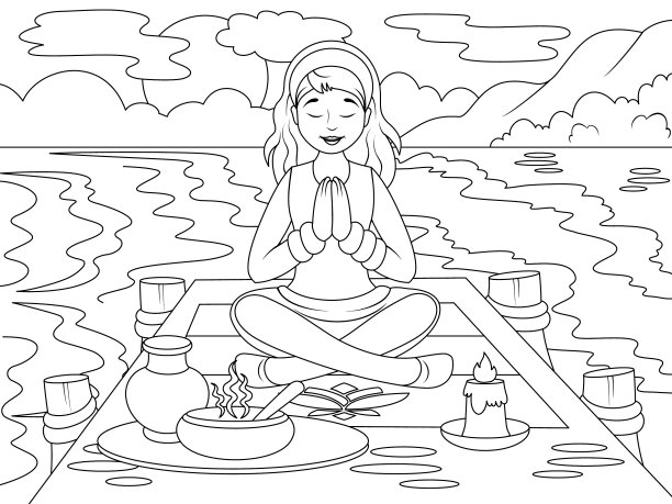 女孩在心理码头做瑜伽图片下载