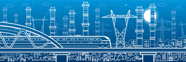 火车靠桥上发电厂发电图片下载