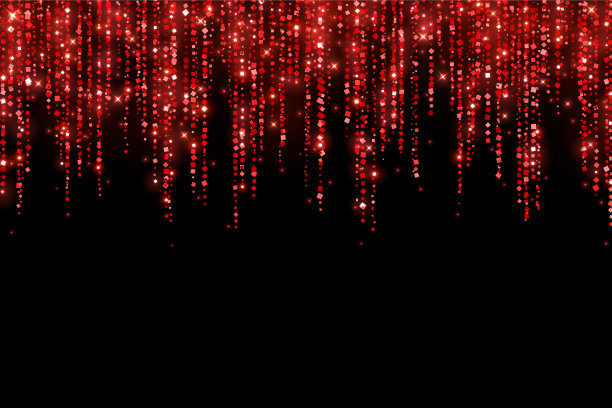 红色闪闪发光的节日闪亮的花环在黑色图片下载