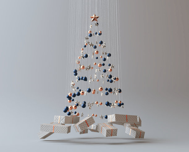 圣诞树装饰和礼物图片下载