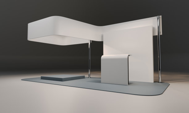 展台设计，白色展台模型，白板和柜台，3D效果图图片下载